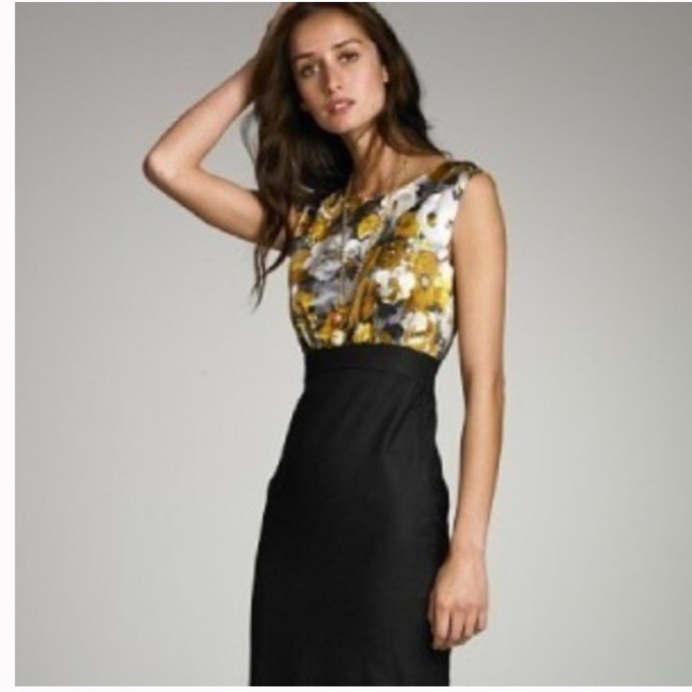 J Crew Floral Silk Top Black Wool Skirt Sleeveless Dress Womens Size 6